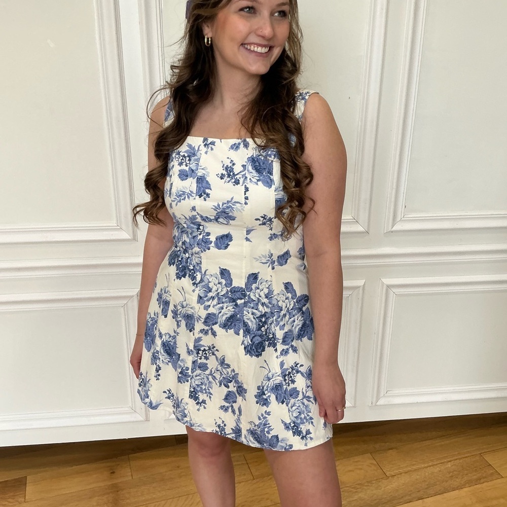 Floral Blue and White Dress